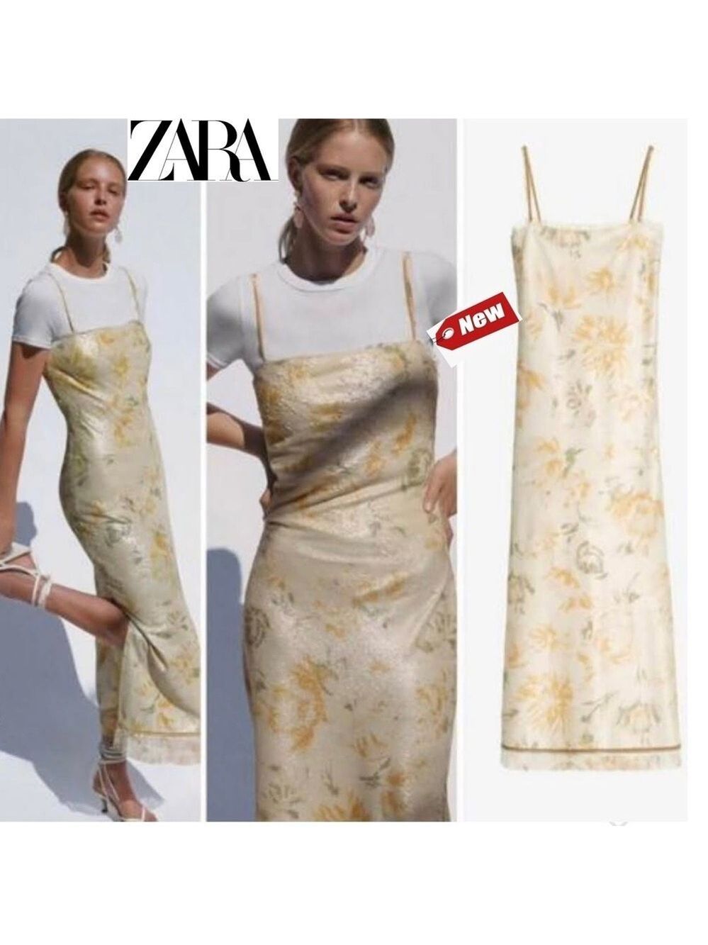ZARA LIMITED EDITION CREAM SEQUINNED FLORAL FLOWER SLIP DRESS Sz M SS2020